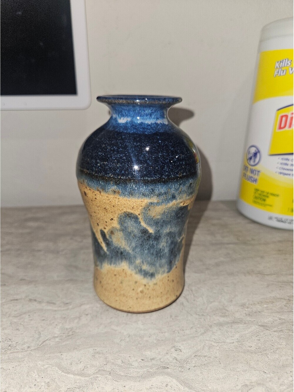 Handmade Ceramic Table Vase with Blue and Beige Glaze